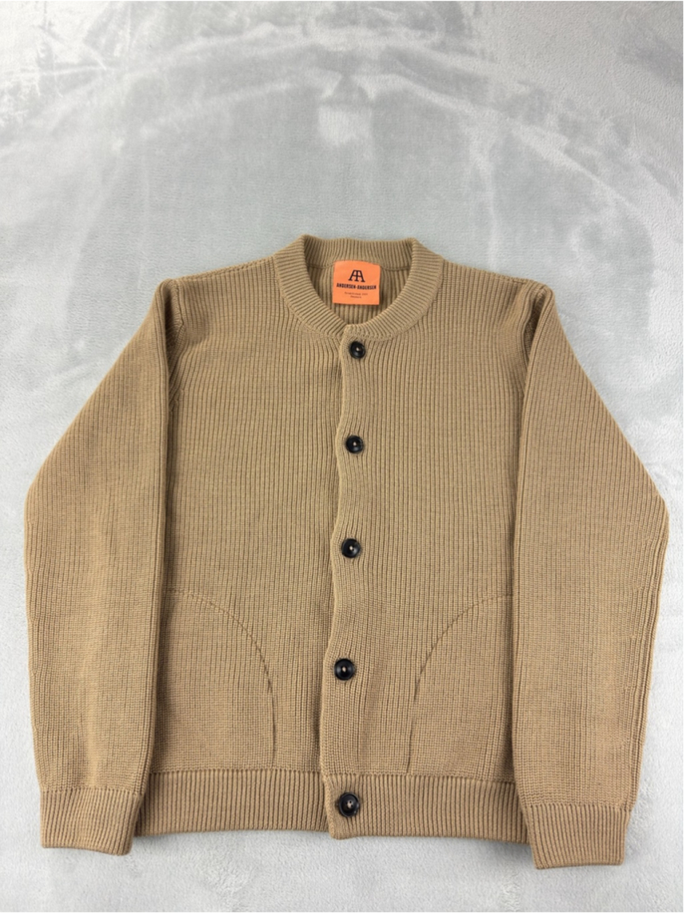 Andersen-Andersen Skipper Jacket Cardigan Mens Small Beige Merino Wool Italy